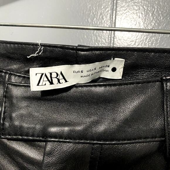 Zara Genuine Leather Black Flared Trousers High Rise Pants Limited Edition S - Picture 3 of 10